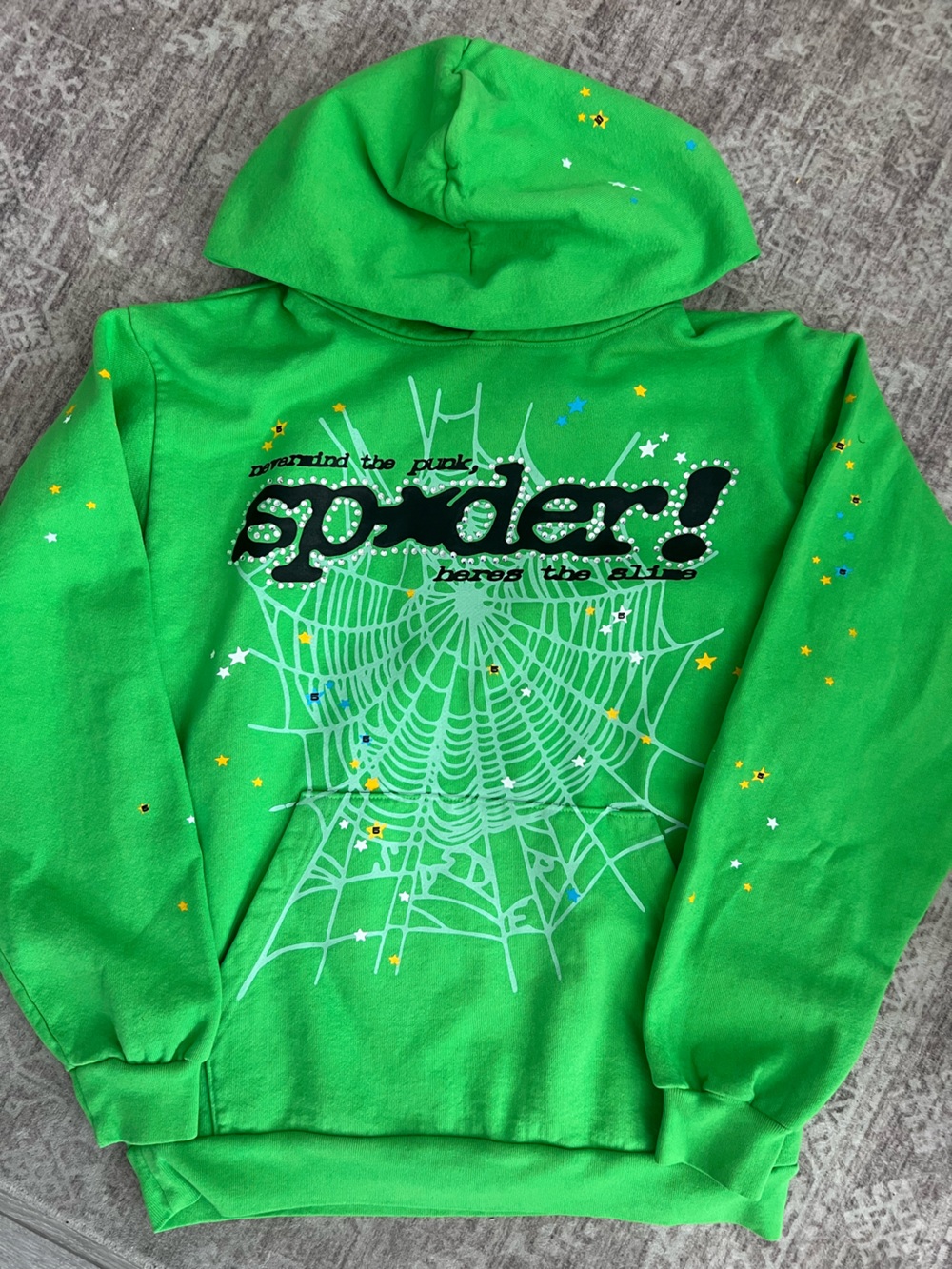 Sp5der Worldwide Green Slime Stone Crystal Hoodie Size (M) (NEW) 100% Authentic
